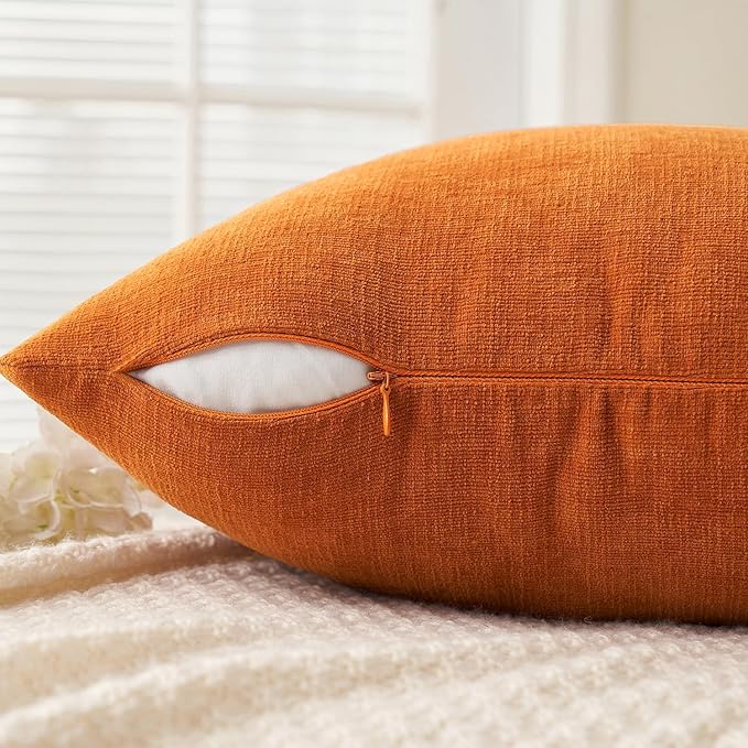 MIULEE Orange Couch Pillow Covers 18x18 Inch, Set of 2 Soft Chenille Fall Decorative Square Throw Pillow Covers Farmhouse for Sofa Living Room Bed