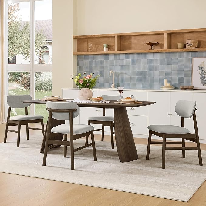 CHITA Upholstered Dining Chairs Set of 2, Mid Century Modern Kitchen & Dining Room Chairs, Solid Wood Frame in Walnut, Chenille Fabric in Silver (Gray)