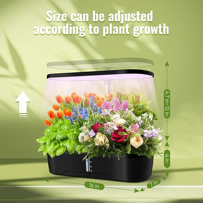 Indoor Garden Hydroponics Growing System 12 Pods, Indoor Herb Garden with LED Grow Light, Adjustable Height Up to 12inch, Hydroponics for Family