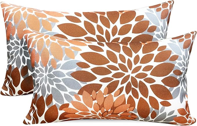 Decorative Throw Pillow Covers Set of 2 Brown Coffee Pillow Covers 12x20 Inch Couch Pillow Covers for Sofa Living Room Outdoor Throw Pillow Cover Linen Floral Flower Farmhouse Pillowcase
