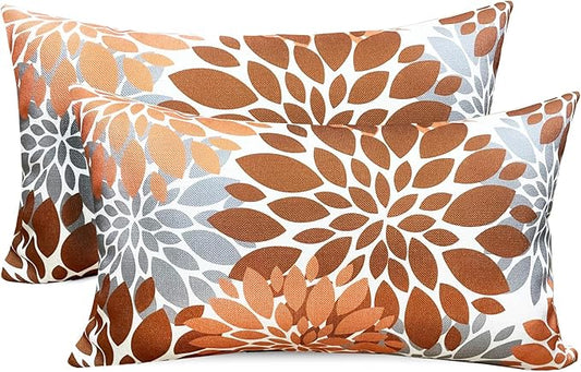 Decorative Throw Pillow Covers Set of 2 Brown Coffee Pillow Covers 12x20 Inch Couch Pillow Covers for Sofa Living Room Outdoor Throw Pillow Cover Linen Floral Flower Farmhouse Pillowcase