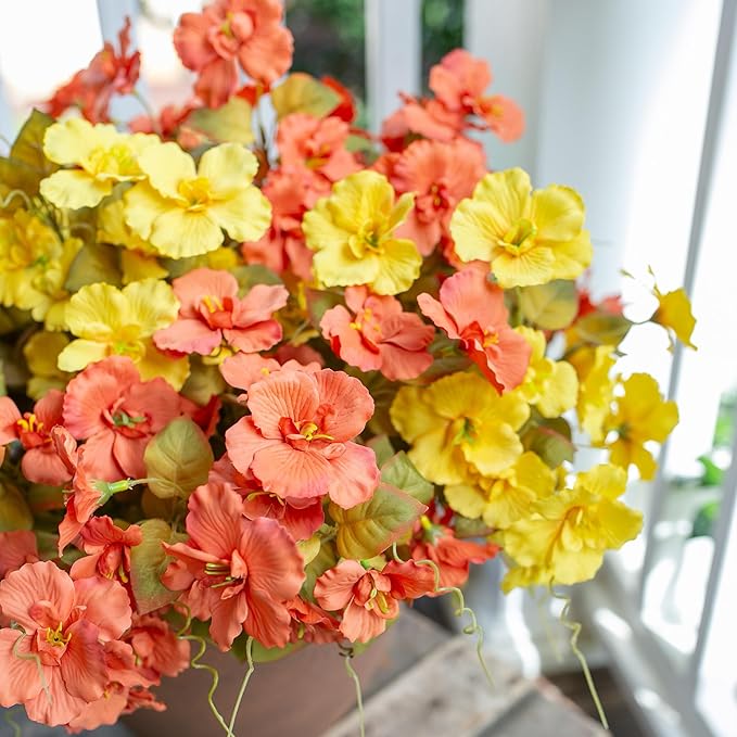 INSPRING Fake Fall Flowers Artificial Mums for Outdoors Autumn Decoration, Faux Silk Flowers Plants Realistic UV Resistant Tropical Flower Artificial for Outside Planter Patio (F2MixHC, 6 Bundles)