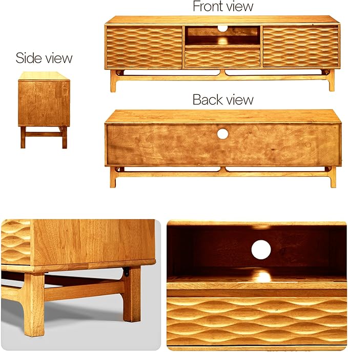 Acacia Elara Wood TV Stand for TVs up to 75+ Inch Entertainment Center with Storage Shelves and Cable Management, Mid Century Modern TV Media Console Wood TV Stands for Living Room Bedroom (Caramel)