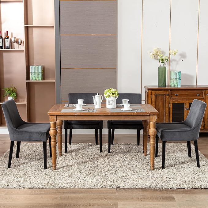 COLAMY Modern Dining Chairs Set of 2, Upholstered Corduroy Accent Side Leisure Chairs with Mid Back and Wood Legs for Living Room/Dining Room-Grey