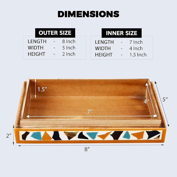 Handicrafts Home Handmade Mosaic Collection Decorative Jewelry Box Organizer – Keepsakes, Trinkets, and Home Decor – Antique Coffee Table Storage, Memory Box, Farmhouse Style Decor Gold, 8x5x2