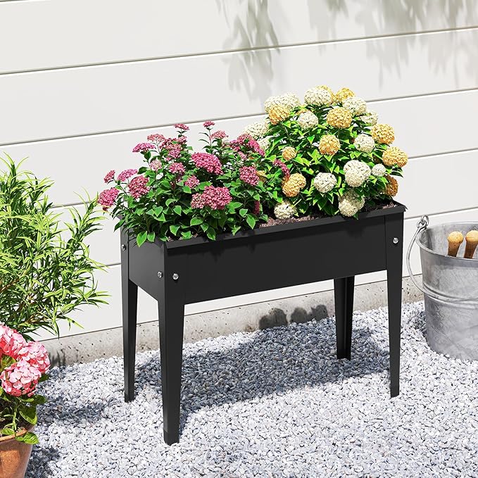 HAPPYGRILL Raised Garden Bed, Metal Elevated Planter Box w/Legs, Drainage Holes for Growing Vegetables Fruits Flowers, Indoor Outdoor Standing Plant Container for Backyard Patio (24”x11”x18”)