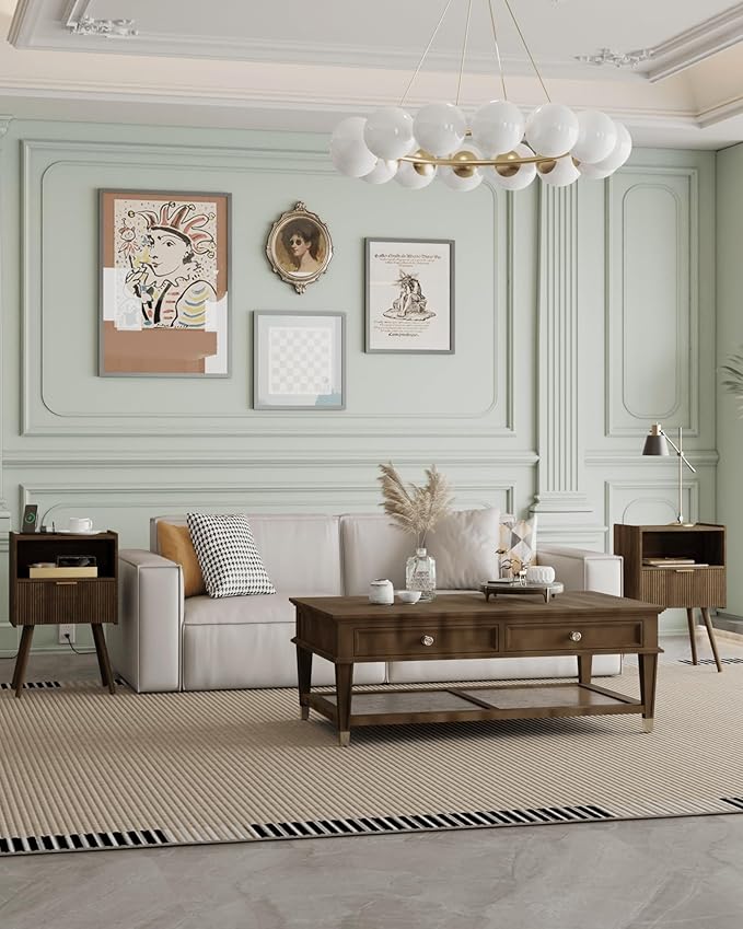 Nightstand,Modern Bedside Table with Storage Drawer and Open Wood Shelf, Accent Night Stand with Solid Wood Legs for Living Room, Bedroom and Small Spaces,Easy Assembly (Walnut Brown-Outlet)