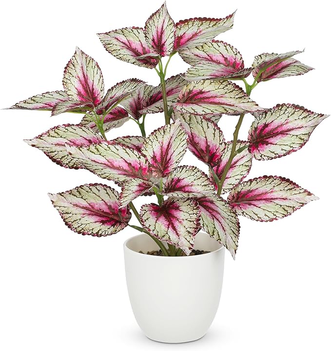 Artificial Plants Indoor 14.2" Small Fake Perilla Plant in Pot Potted Plants Artificial Decor Faux House Plant with White Pot for Farmhouse Home Office Bathroom Living Room Table Shelf Decor