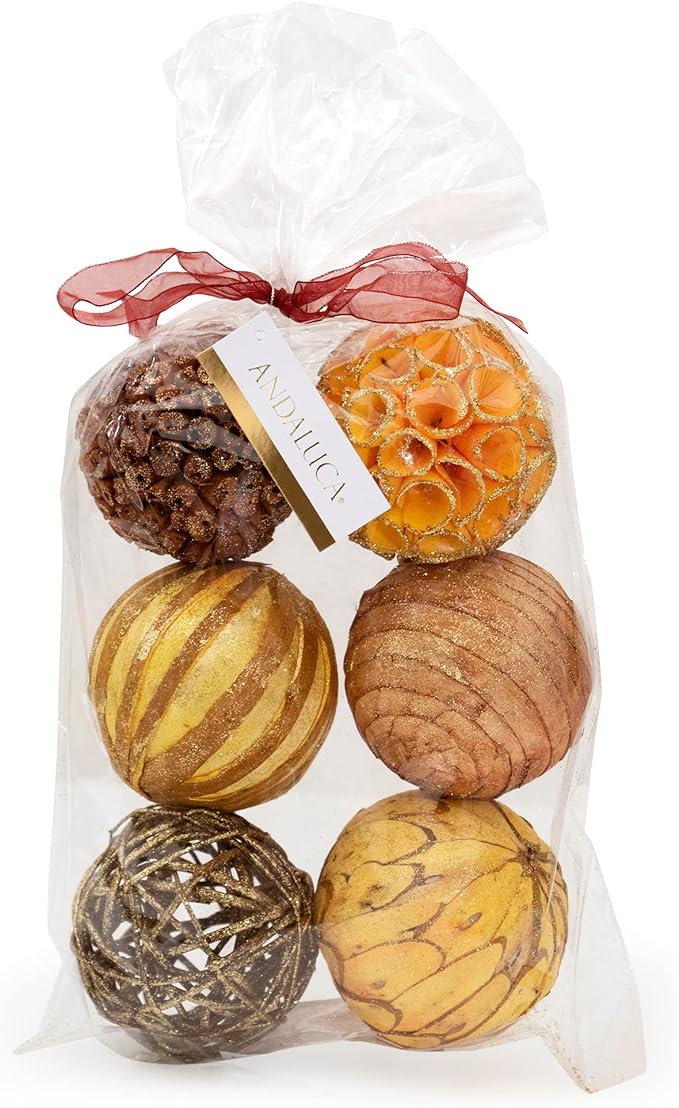 Natural Tones Vase & Bowl Fillers Glitter Gold Decorative Balls | Home Decor (Yellow Gold)