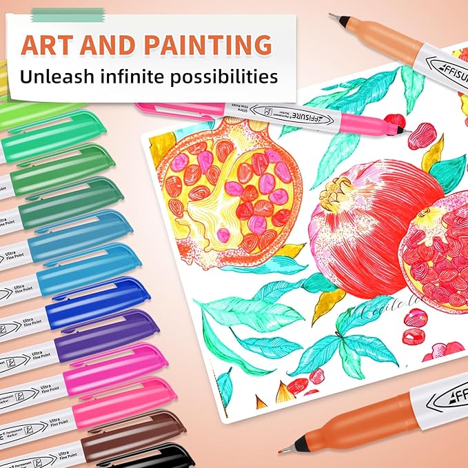 Permanent Markers, Ultra Fine Point Markers Set,16 Assorted Colors Work on Wood, Plastic, Paper, Metal, Stone, Glass for the Artist、Kids、Adult, 16 Count