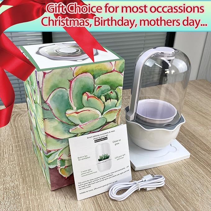 Smart Venus Fly Trap Terrarium Pot with Timer&Fan, Carnivorous Plant Pot with Grow Light, Plant Terrarium Kit for Butterwort, Christmas Birthday Gifts for Women Garden Lover (No Plant)