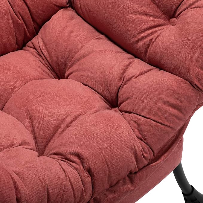 HollyHOME Oversized Brick Red Fabric Lounge Chair with Armrests and Steel Frame for Living Room