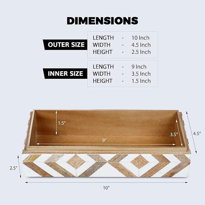 Handicrafts Home Handmade Decorative Storage Box with Lid - Jewelry Organizer, Keepsake Holder & Gift Box, Decor, Marquet Array Pattern Made with Resin Inlay & Wood,cajas organizadoras –10X4.5X2.5 In