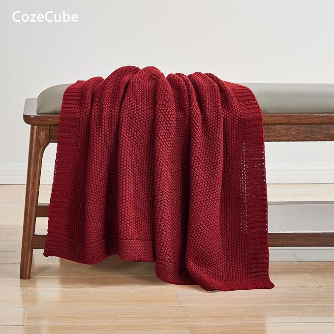 CozeCube Christmas Red Throw Blanket for Couch, Soft Cozy Cable Knit Throw for Bed Sofa Living Room, Lightweight Warm Decorative Farmhouse Christmas Blanket, 60"x80", Red