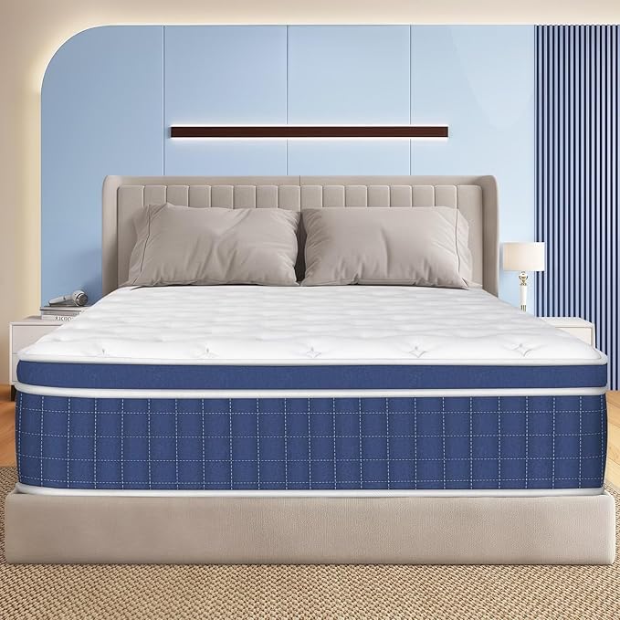 Queen Size Mattress in a Box 12 Inch Hybrid Mattress [Enhanced Stability], Medium Firm Feel with Memory Foam and Pocket Springs, Reinforced Edge Support