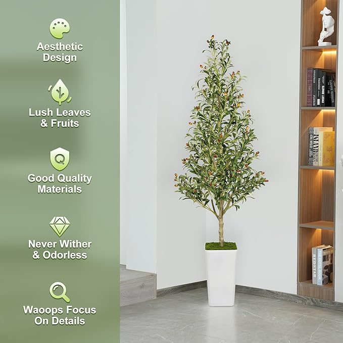 Artificial Olive Tree 6ft with Aesthetic Design Large Tall Fake Plant Faux Silk Floor Plants for Home Living Room Bedroom Office Patio Decor Indoor