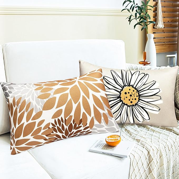 Decorative Throw Pillow Covers Set of 4 Coffee Pillow Covers 12x20 inch Throw Pillow Cases Linen Square Pillow Case,Farmhouse Outdoor Modern Boho Pillow Covers for Couch Sofa Living Room