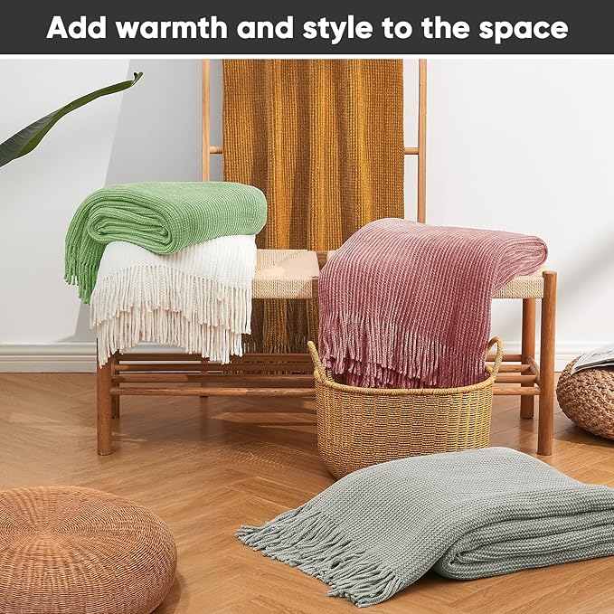 inhand Coral Pink Throw Blanket for Couch Bed,Chunky Chenille Woven Soft Warm Christmas Blankets Gifts for Women with Tassels, Cozy Boho Farmhouse Fall Winter Decor,60"x80",Extra Thick