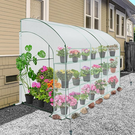 EAGLE PEAK 3 Tier Lean to Portable Greenhouse, Heavy-Duty Indoor & Outdoor Garden with Wire Shelves, 2 Roll-Up Zipper Doors, Easy Assembly, 120"x60"x84" Clear/White PE Cover