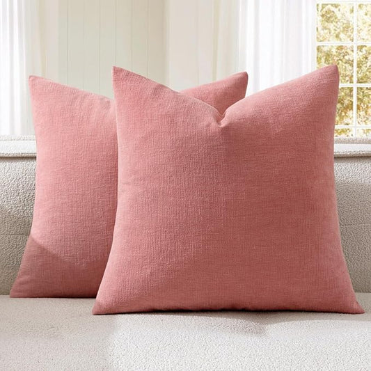 MIULEE Coral Red Couch Pillow Covers 18x18 Inch, Set of 2 Soft Chenille Decorative Square Throw Pillow Covers Farmhouse for Sofa Living Room Bed