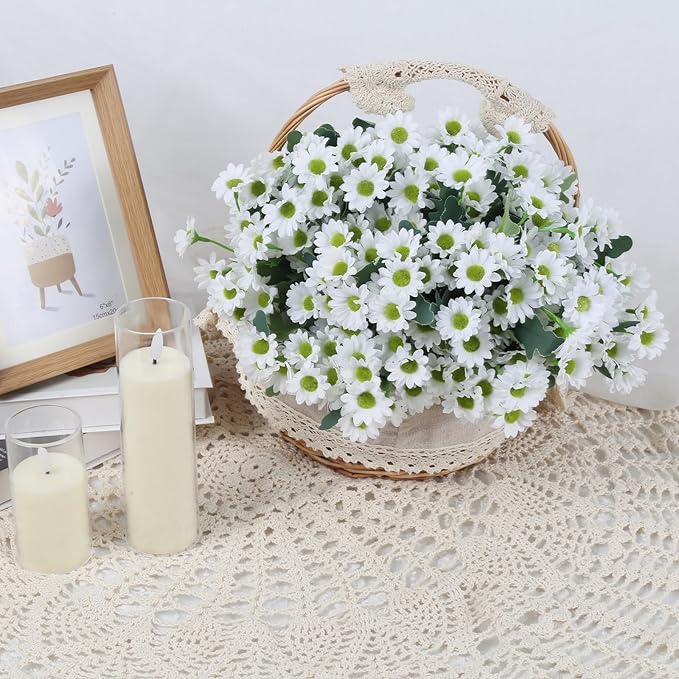 10 Bundles White Daisy Artificial Flowers for Summer Outdoors Planters Realistic Fake Daisies UV Resistant Faux Silk Daisies Artificial Mums Flowers for Outside Home Indoor Window Box Decoration