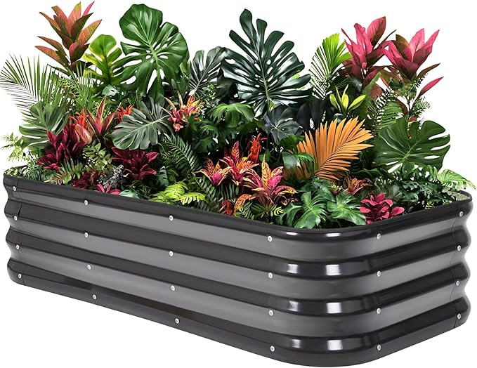 1MORE Raised Garden Bed -4X2X1 Galvanized Planter Box for Outdoor Gardening,3 in 1 Modular Raised Bed Kit with Protective Tape, Gloves for Herb, Flower，Ideal for Vegetables and Plants.Grey-1Pcak