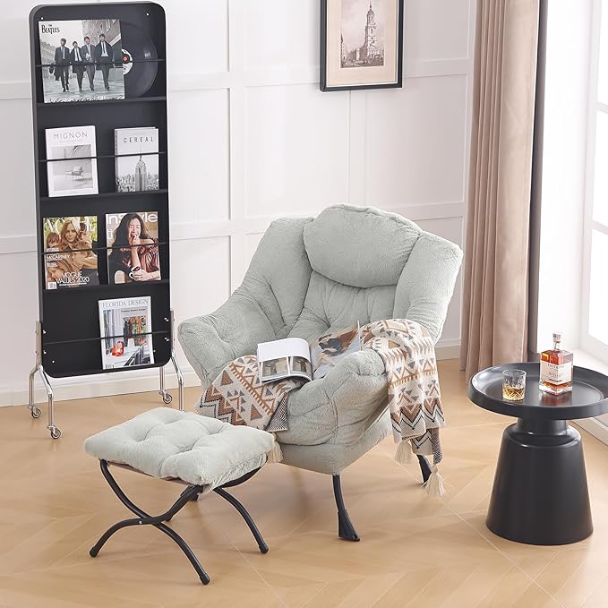 LITA Lazy Chair with Ottoman, Modern Accent Leisure Upholstered Sofa Chair, Contemporary Lounge Reading Chair with Armrests and a Side Pocket for Living Room, Bedroom & Small Space