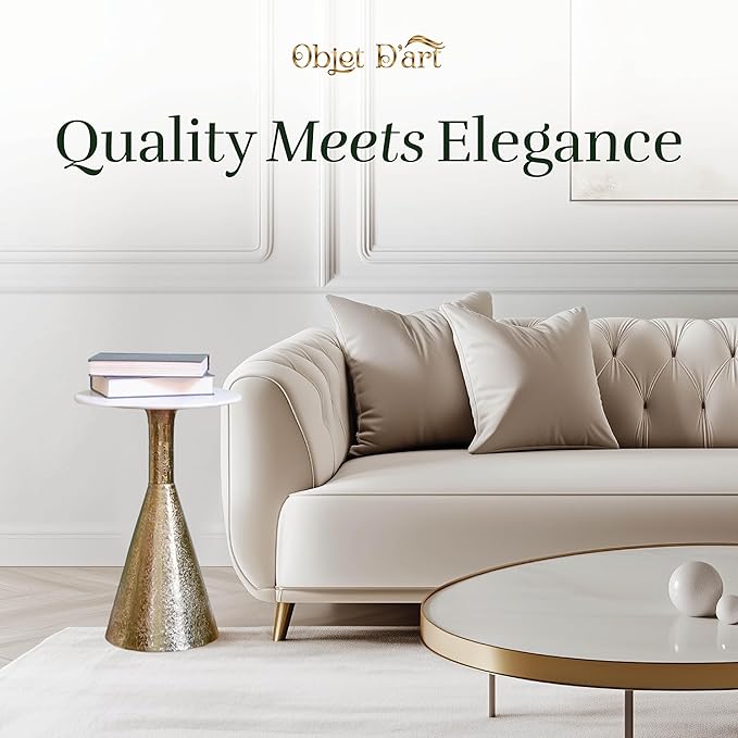 OBJET D'ART Small Round Gold End Tables, Copen, 22'' Height, Vintage Metal Accent, Side, Pedestal, Coctail and Drink Tables for Living Room and Small Spaces