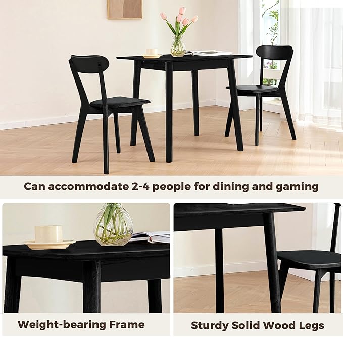 DELAVIN 29.5" Solid Wood Dining Table, Modern Small Dining Table, Square Farmhouse Kitchen Table, Cafe Table for Living Room Dining Room, Easy Assembly, Black