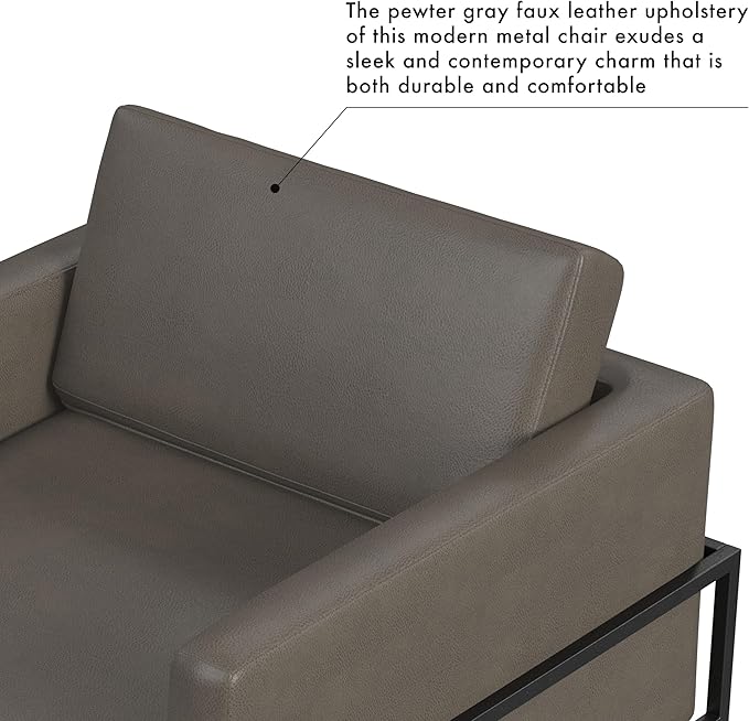 HomePop Modern Metal Frame Accent Chair Home Décor|Accent Chairs for Living Room & Bedroom - Pewter Gray Faux Leather