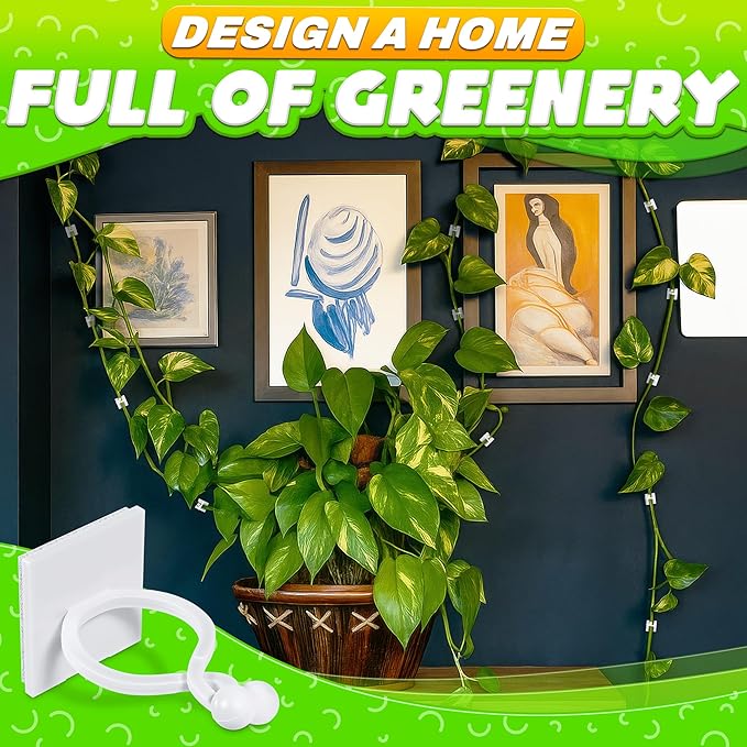 100Pcs Clear Plant Clips for Climbing Plants Indoor - White & Flexible Climbing Plant Wall Clips for Vines Organize - Universal Size Vine Clip Set with Sticky Mount, Easy Installation & Strong Grip