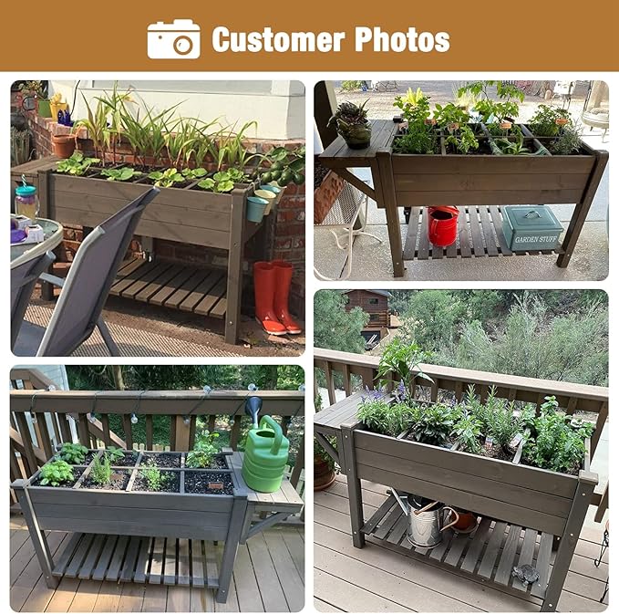 GUTINNEEN Raised Garden Bed Mobile Outdoor Planter Box with Legs for Vegetables Flower Herb, Large Storage Garden Box on Wheels