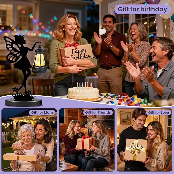 Solar Garden Statues Outdoor Decor, Fairy Garden Accessories, Housewarming Ornament Gift for Women Mom Grandma, Metal Decorative Figurine Light for Patio, Lawn, Yard, Pathway