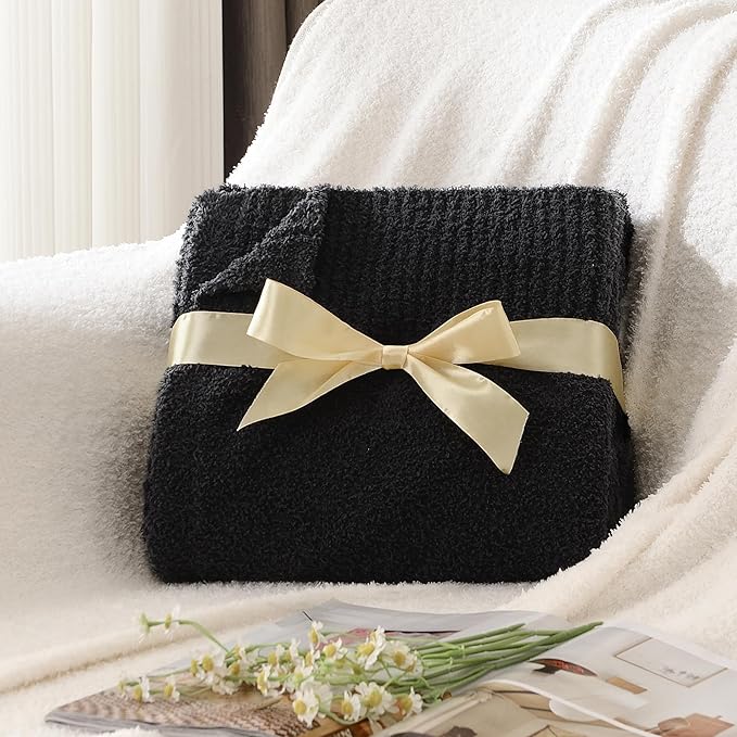 JOOJA Knitted Dark Grey Black Throw Size Blanket Polyester Soft Fleece Blanket for Couch Bed Sofa 50x60 Inches Charcoal Gray