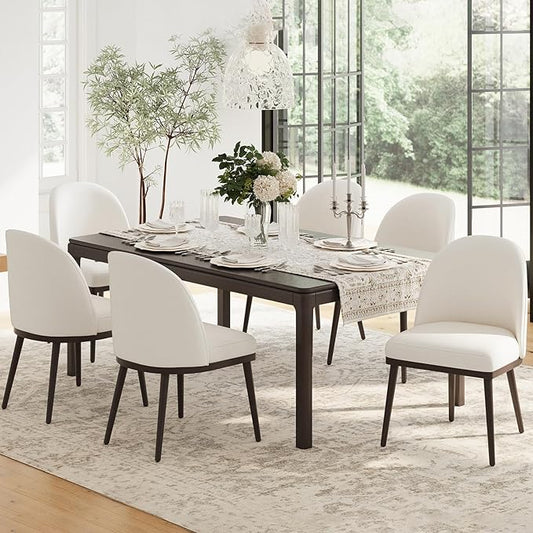 COLAMY Upholstered Dining Chairs Set of 6, Large Dining Room Kitchen Chairs with High Back and Deep Seat, Modern Fabric Dinner Chairs with Wood Legs, Beige