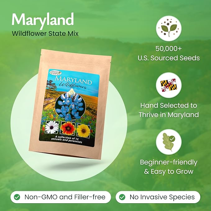 Created By Nature Maryland Wildflower Seed Mix, 15 Flower Varieties, 50,000 Seeds