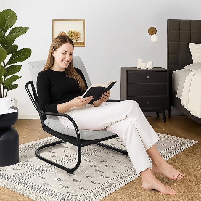 Peace nest Comfy Accent Chair Modern Living Room Bedroom Armchair with Mental Frame Comfortable Shredded Foam Cushion for Balcony Lounge Reading Meeting Room Light Grey