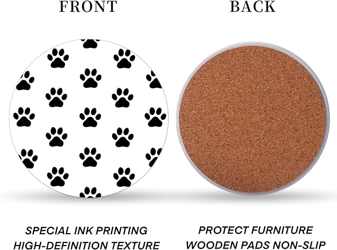 Black Cat Coasters Set of 6 with Holder - Ceramic Drink Coasters & Wall Art, Cute Home Decor for Cat Lovers, Kitchen, Living Room, Coffee Bar - Housewarming Gifts