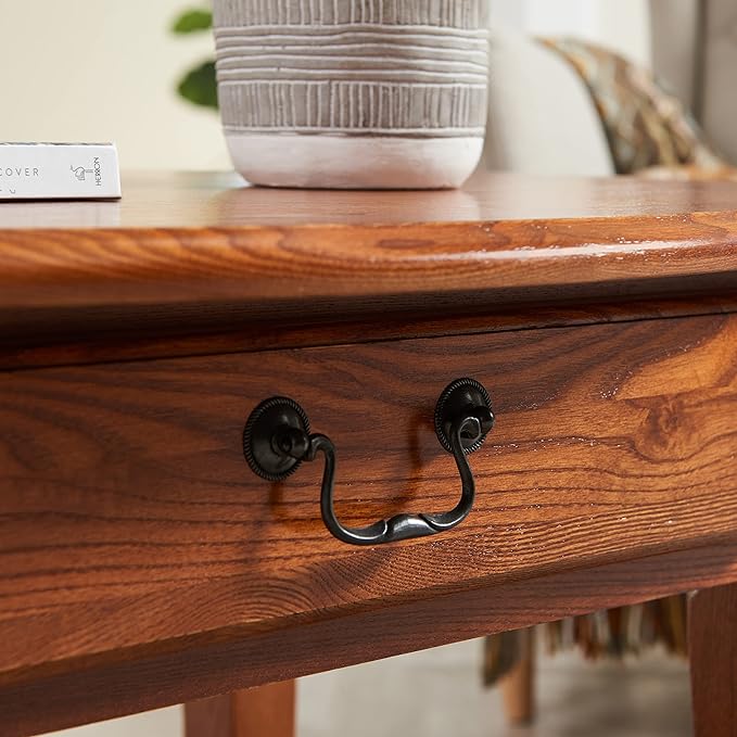 Haven Ridge One Drawer Solid Wood Oval Coffee Table with Shelf, Medium Oak Brown – Leick Home, 9044-MED