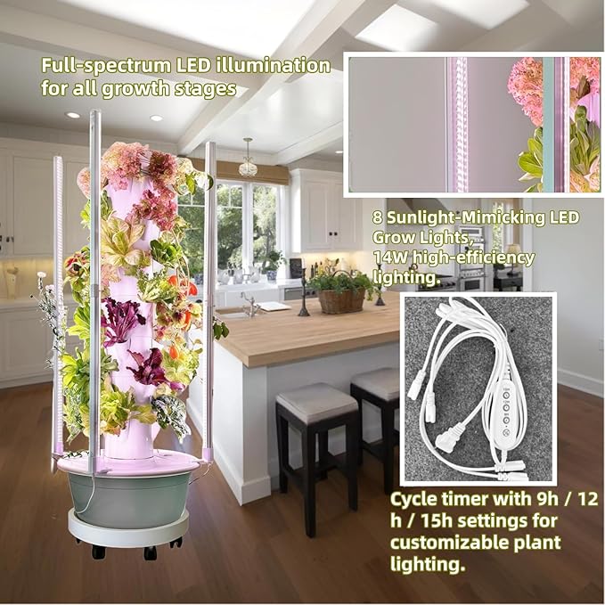 Hydroponic Growing System Kit with LED Grow Lights, Vertical Hydroponic Tower, Indoor Herb Garden, 28 Planting Pods,Lettuce Growing Garden