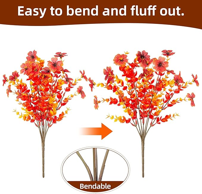 Ivydale Fall Flowers Artificial for Decoration Outdoors Fake Mums 12 Bundles Faux Planters UV Resistant Look Real for Autumn Home Porch Patio Garden Yard, Fall-Orange