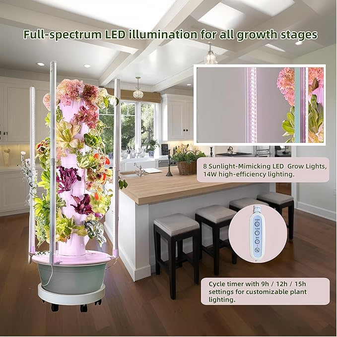 Hydroponic Growing System Kit with LED Grow Lights, Vertical Hydroponic Tower, Indoor Herb Garden, 32 Planting Pods,Lettuce Growing Garden