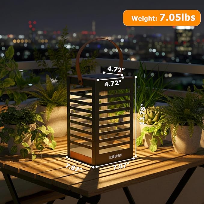 Solar Lantern with Handle - Outdoor Solar Light (7.87×13.78"), Waterproof & Corrosion Resistant, 8H Auto-On Warm White Light for Garden, Patio, Balcony & Porch Decor (Single Pack, Black)