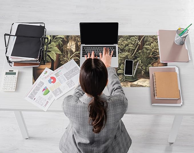 Retro Olive Green Plant XL Large Extended Gaming Mouse Pad Cool Plants Lovers Desk Mat with Stitched Edges, Non-Slip Rubber Base Mousepad, Laptop Computer Keyboard and Mouse Mat 31.5x11.8 in