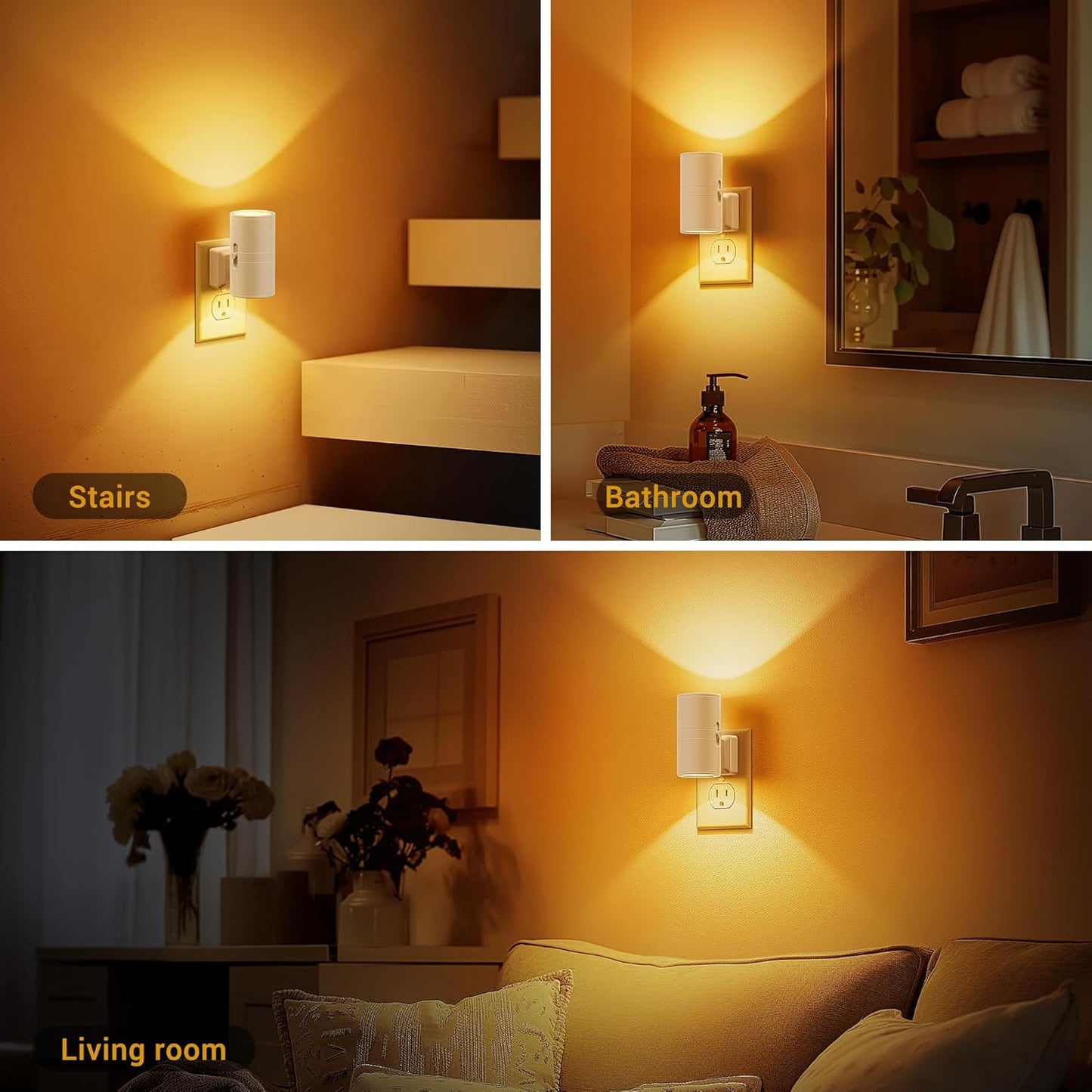 Amber Night Lights Plug into Wall, Dimmable Night Light Plug in, Modern Night Lights Auto On/Off, Amber Night Light 2000K, 0-100LM Adjustable Brightness Nightlight for Hallway Bedroom, 2 Pack