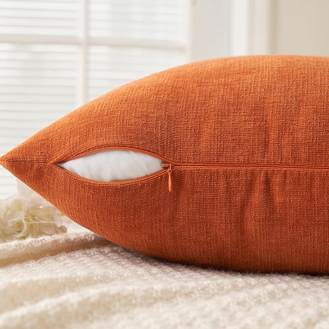 MIULEE Orange Couch Pillow Covers 22x22 Inch, Set of 2 Soft Chenille Fall Decorative Square Throw Pillow Covers Farmhouse for Sofa Living Room Bed