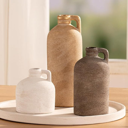 Ceramic Vase Home Table Decor - Flower Vase Set of 3 Living Room Kitchen Decorations Farmhouse Modern Rustic Vases Decorative Centerpiece for Shelf Bedroom Office Bathroom Dining Coffee Desk