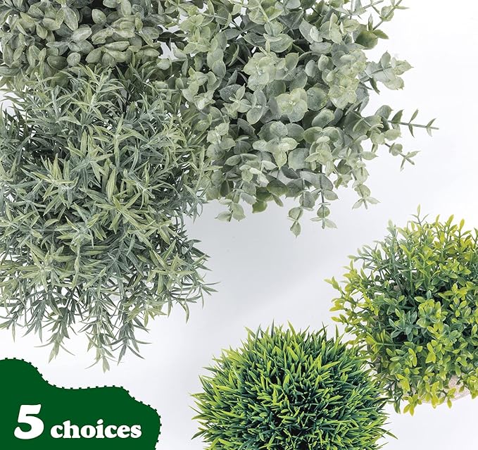 Fake Plants,5 Pack Small Fake Plants Mini Potted Artificial Eucalyptus Greenery Plastic Green Grass Plants for Indoor Outdoor,Mini Faux Plant for Shelve Desk Table Farmhouse Bathroom Shelf Decor