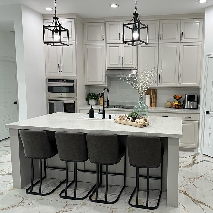 PHI VILLA Bar Stools Set, Black Metal Breakfast Barstools for Kitchen Island, 24 inch Counter Height Bar Stools with Backs