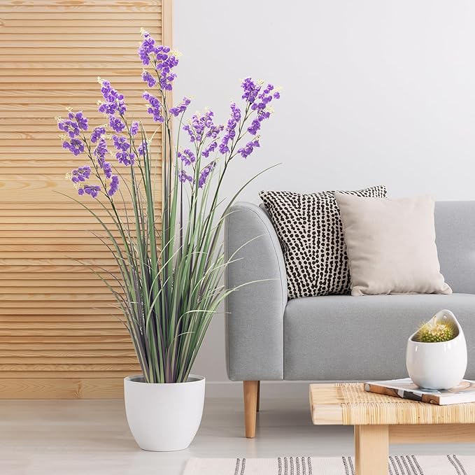 Green Onions Home Decor Fake Plants Lily of The Valley Snake Plant Home DéCor Accents Artificial Grass Room Decor Artificial Plants Indoor Artificial Grass 47“ 1 Pack（Purple）